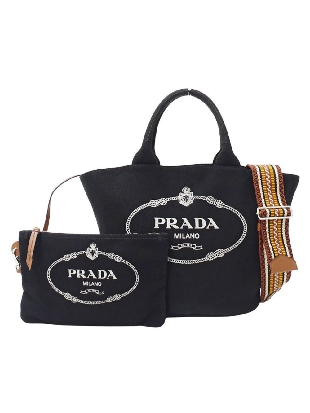 Prada Tote Shoulder Bag 2-Way Canvas Canapa Black Logo